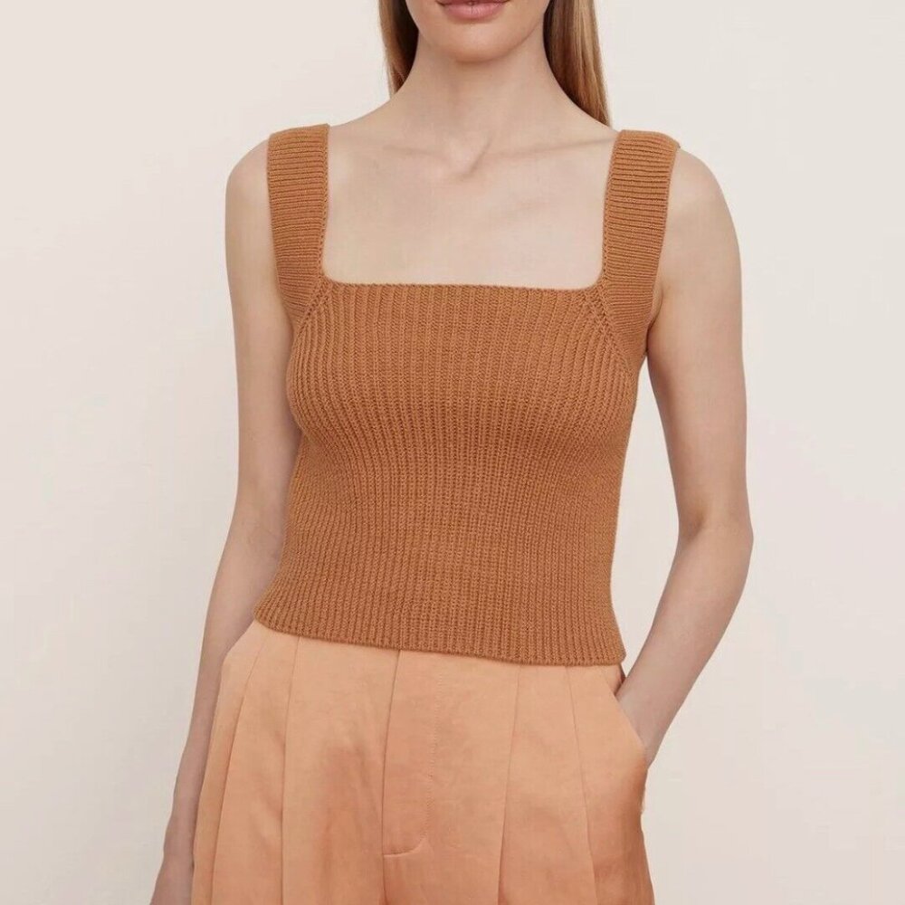 Vince Knit Square Neck Camisole Tank Top in Hazelnut